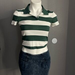 American Eagle Outfitters Forest Green and White Striped Polo